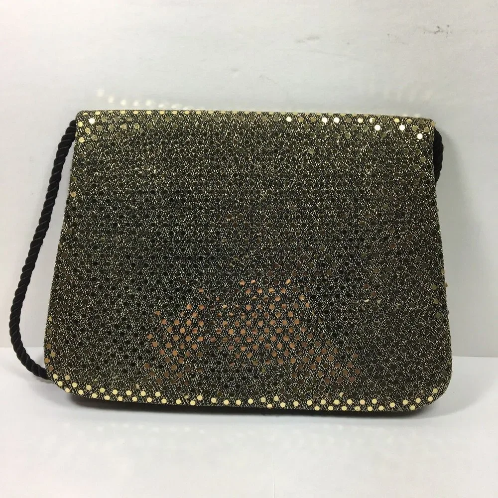 Whittall & Shon Gold Sequins Purse‎ Handbag Clutch Party Cocktail Cord Strap